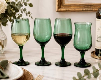 Vintage Libbey Juniper Green Wine Glasses Set of 4 | Green Stemware Goblets | Mid Century Barware | Water Wine Glasses |