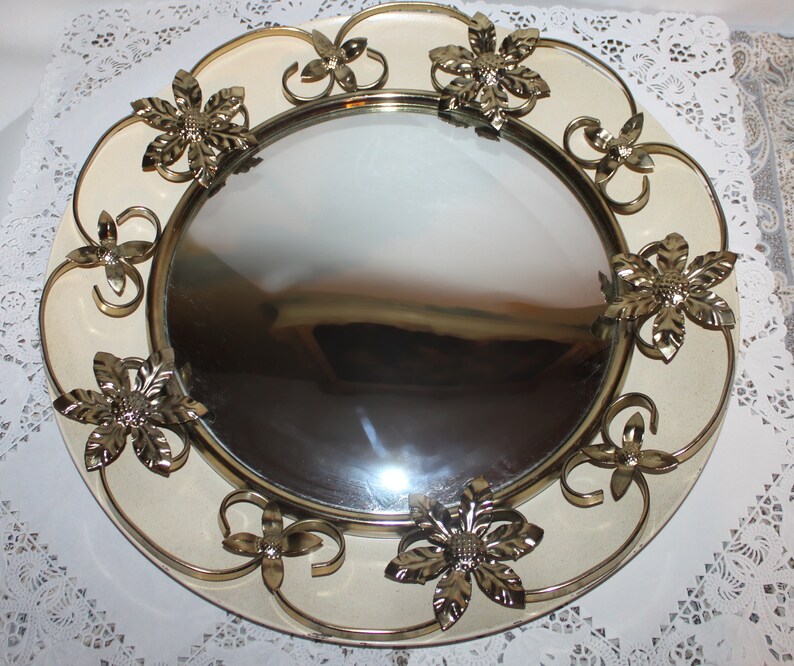 Vintage Round Mirror Large Gold Wrought Iron Convex Wall Leaves Fl Shape Frame Removable Metal Back Plate