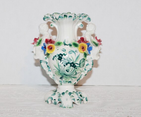 Vintage Italian 7 Vase Porcelain Handpainted With Raised Etsy