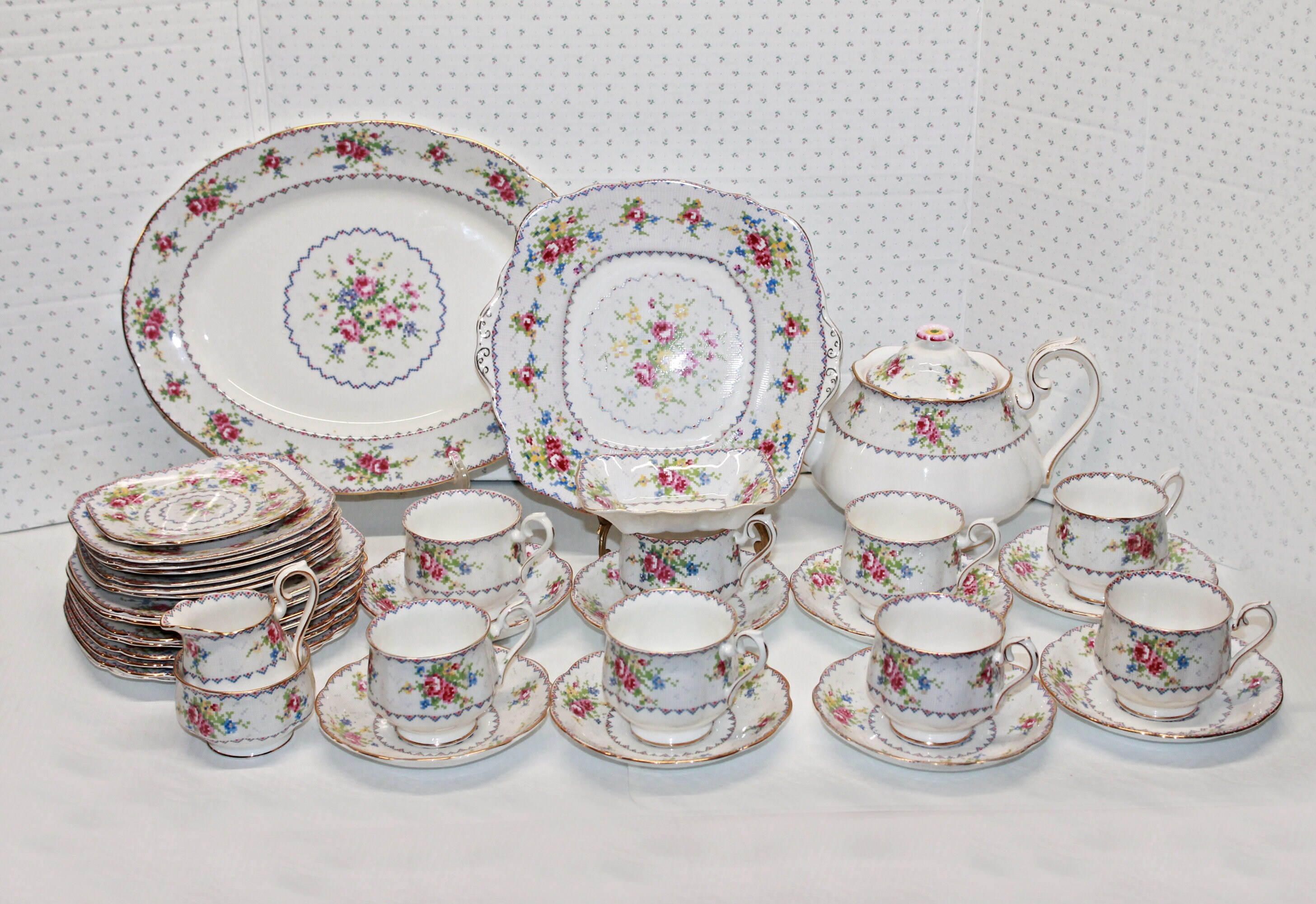 Vintage Royal Albert Petit Point Tea or Luncheon Set, 37 Pieces