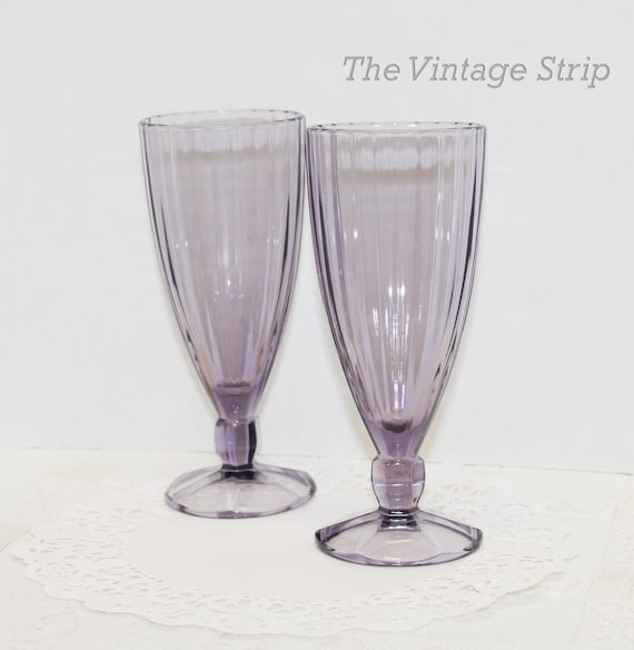 Tall Vertical Ribbed Drinking Glasses in Amethyst Purple Tall Beer