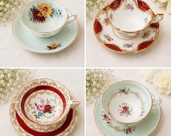 Vintage English Bone China Teacup & Saucer – Choose Your Pattern – Royal Albert, Royal Stafford or Grosvenor
