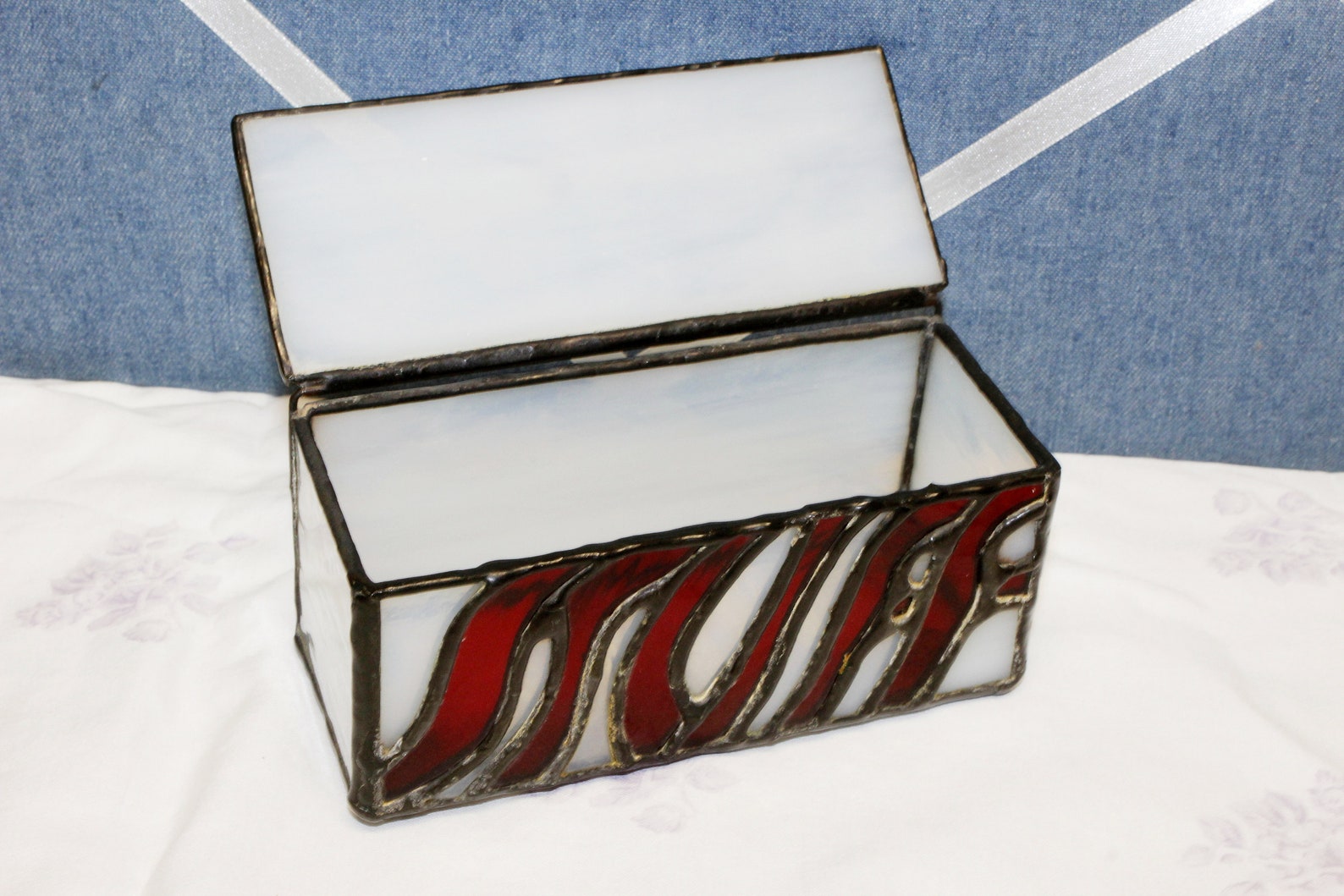 Vintage Handmade Stained Glass Trinket Box Leaded with Hinged Etsy