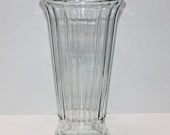 Vintage Glass Vase 10", Subtle Green Tint Round & Ribbed Pattern