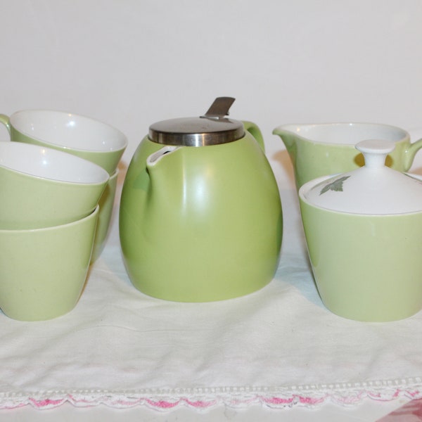 Breakfast Tea Set, Forte Tea Pot For Two Plus 4 Cups and Creamer Jug & Sugar Bowl Spring Green perfect for Everyday Use