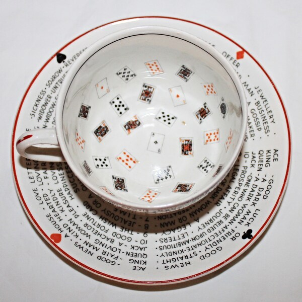 J & G Meakin "RARE" Fortune Telling Cup e Saucer Gypsy Teresa's Fortune Telling Cup Tea Leafography