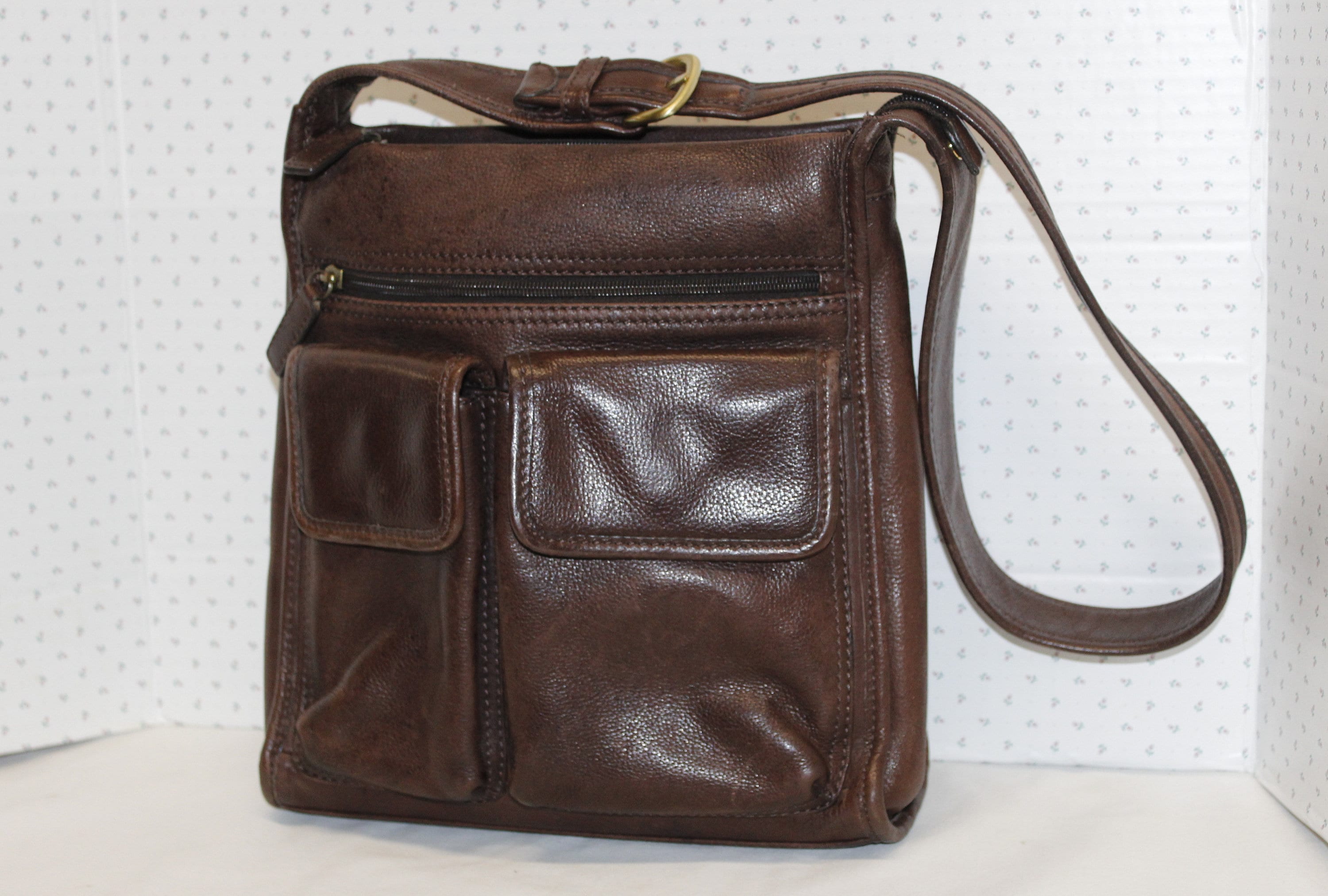 Vintage Genuine Leather Fossil Crossbody Shoulder Bag Long Wide