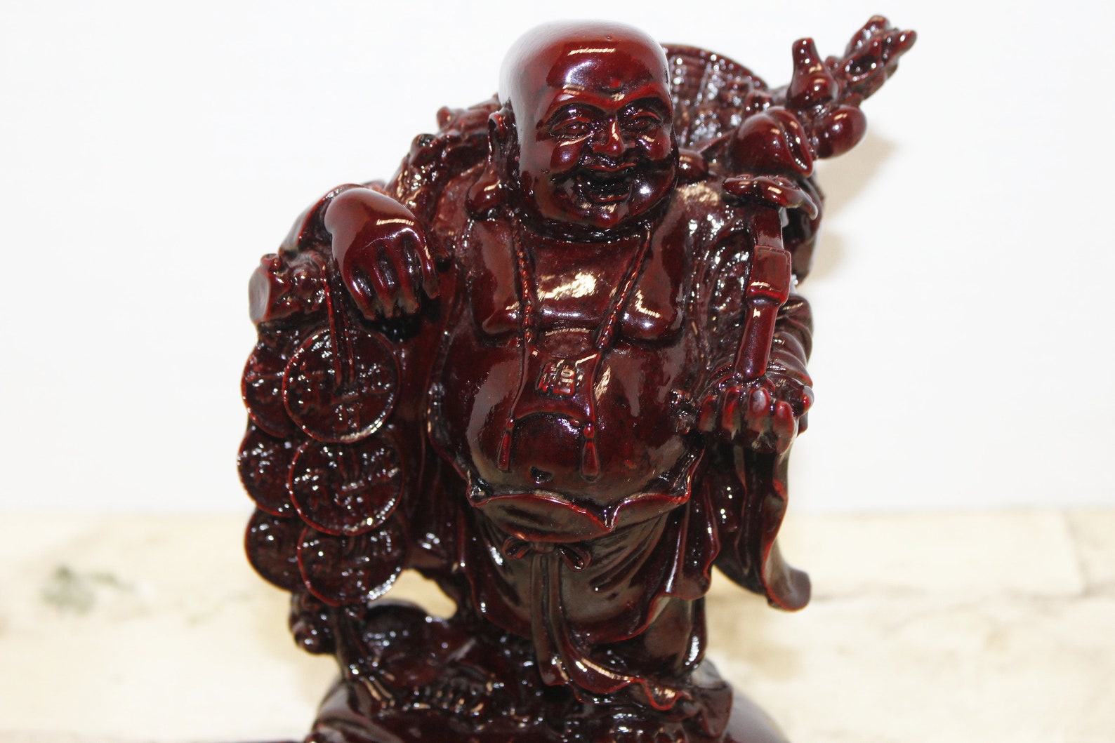 Vintage Deep Red Resin Lucky Buddha Statue Figurine Standing Etsy Canada