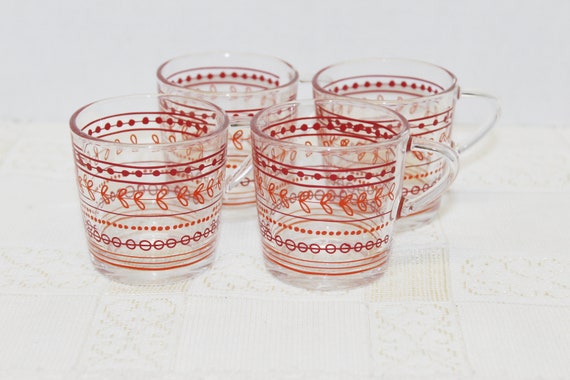 Vintage Ikea Set Of 4 Glass Expresso Cups Mini Clear Glass Red Etsy