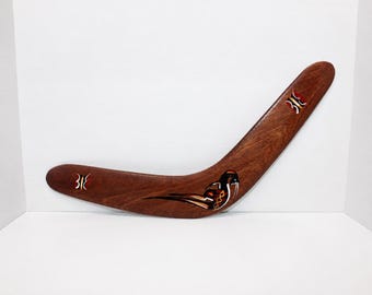Vintage Solid Wood Return Boomerang 18" Australian Timber Tribal Hand Painted Motif Very Nice