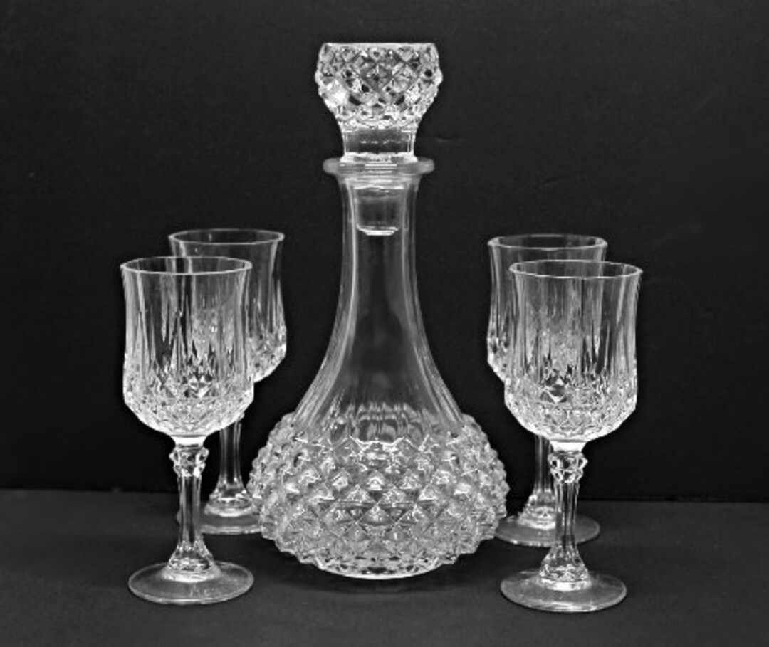 Vintage Lead Crystal Wine Decanter With Set of 4 Cristal D Arques Wine