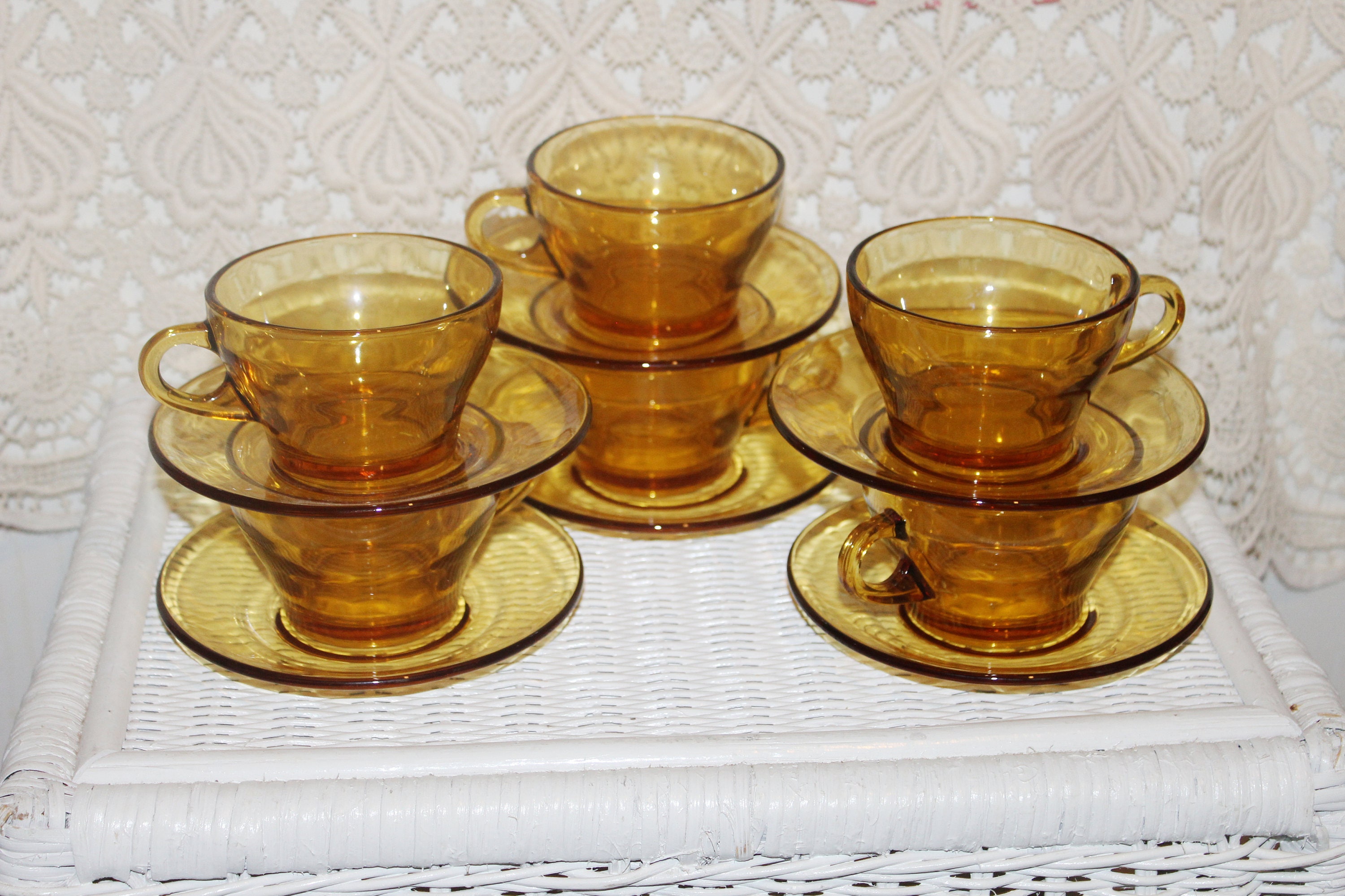 Amber Glass Cups & Saucers Set of 6 Coffee or Tea Cups and Etsy