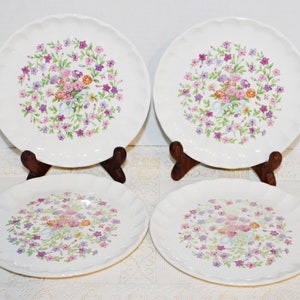 Vintage W S George Bolero 6 1/2&quot; Side Plates in the Feista Pattern Purple and Pink Florets