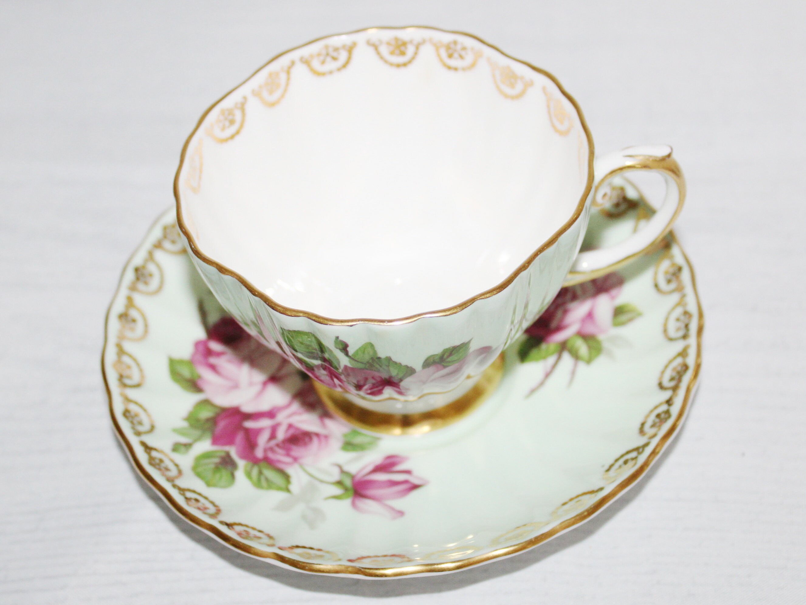 Vintage Rare EB Foley Teacup & Saucer Soft Green Large Pink | Etsy