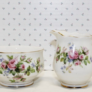 Vintage Royal Albert Moss Rose Cream and Sugar Container Pink Roses Very Good Condition