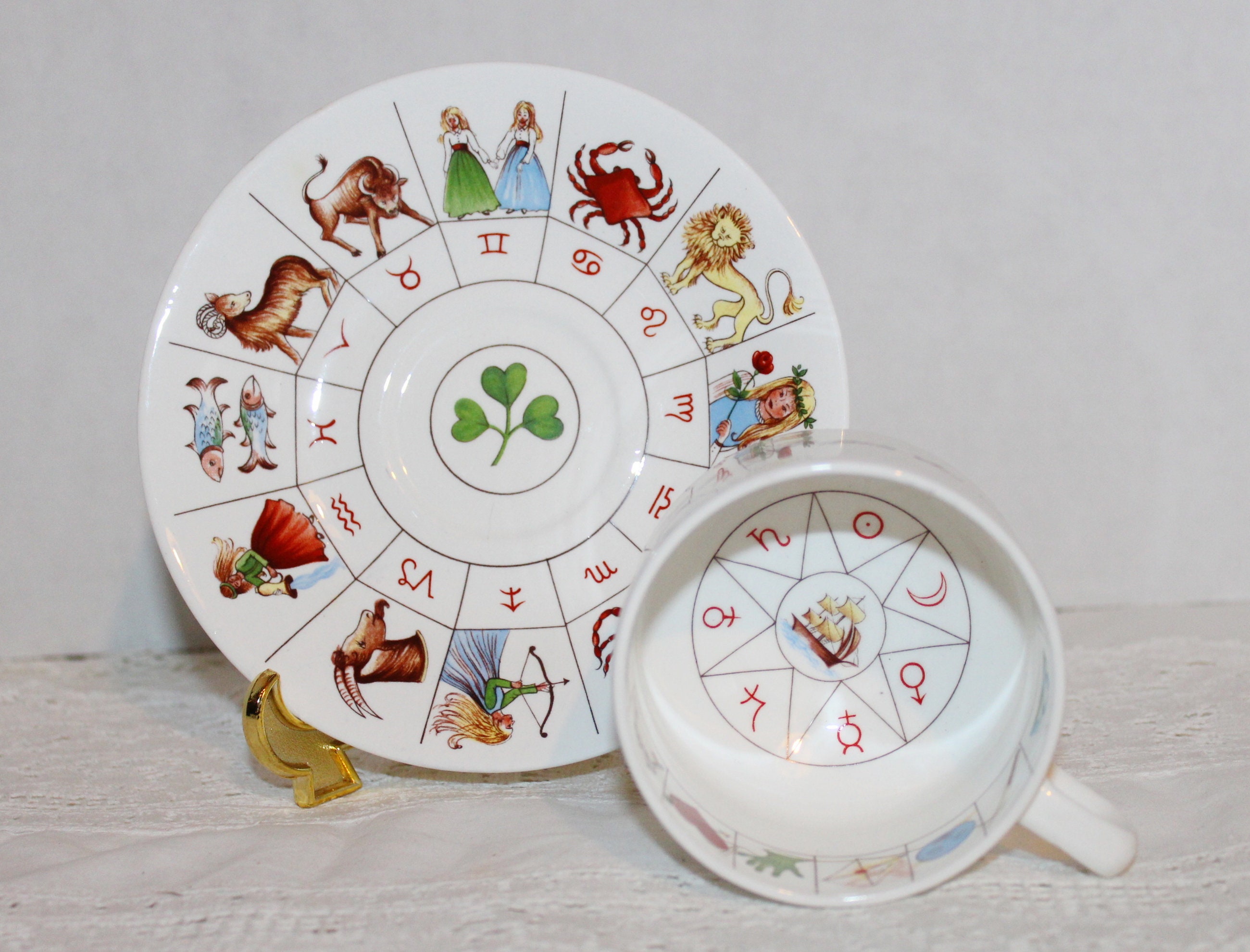 Vintage Royal Kendal Zodiac horoscope fortune telling tea cup and