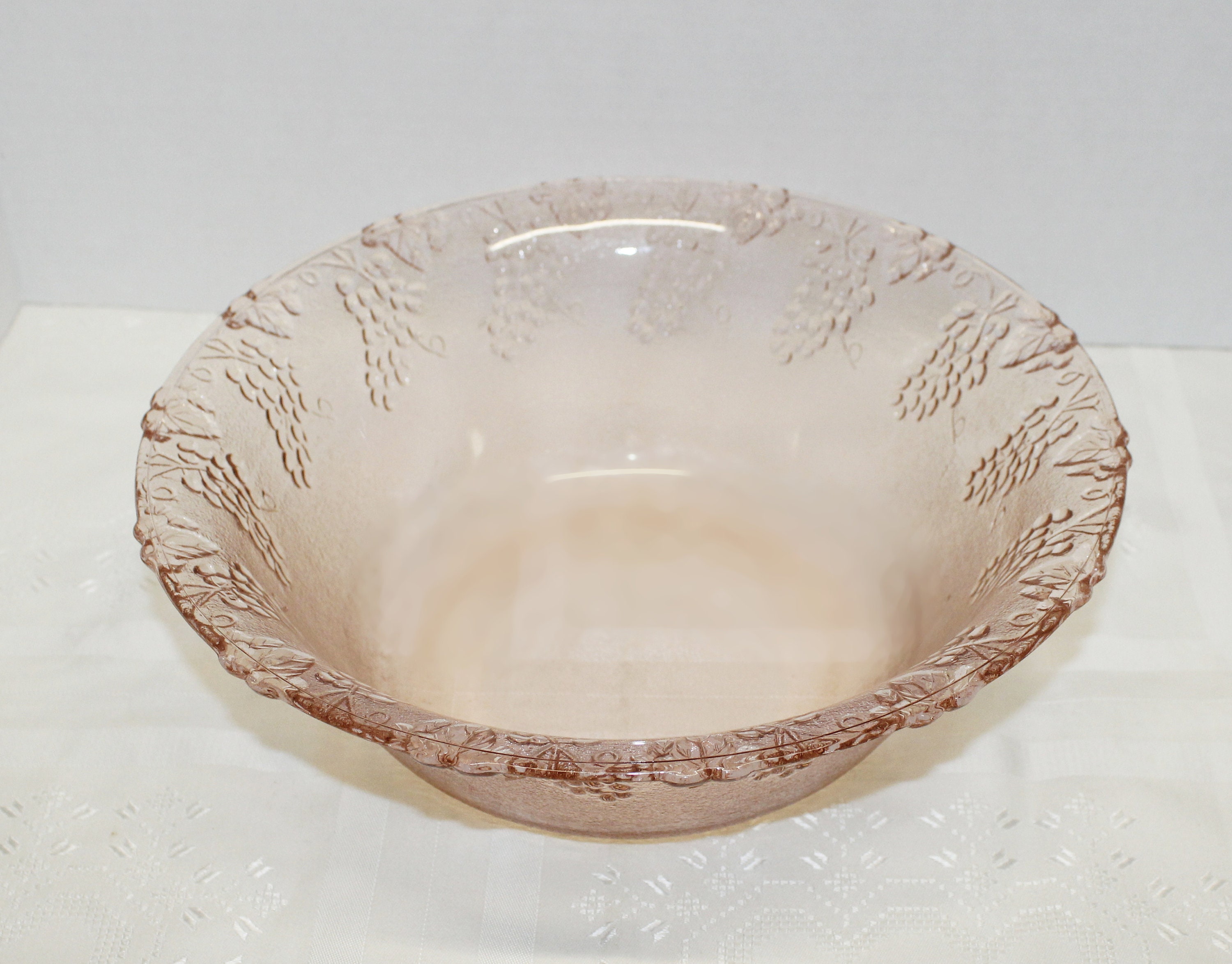 Vintage Pink Glass Salad Bowl with Embossed Grapes Motif Large Etsy
