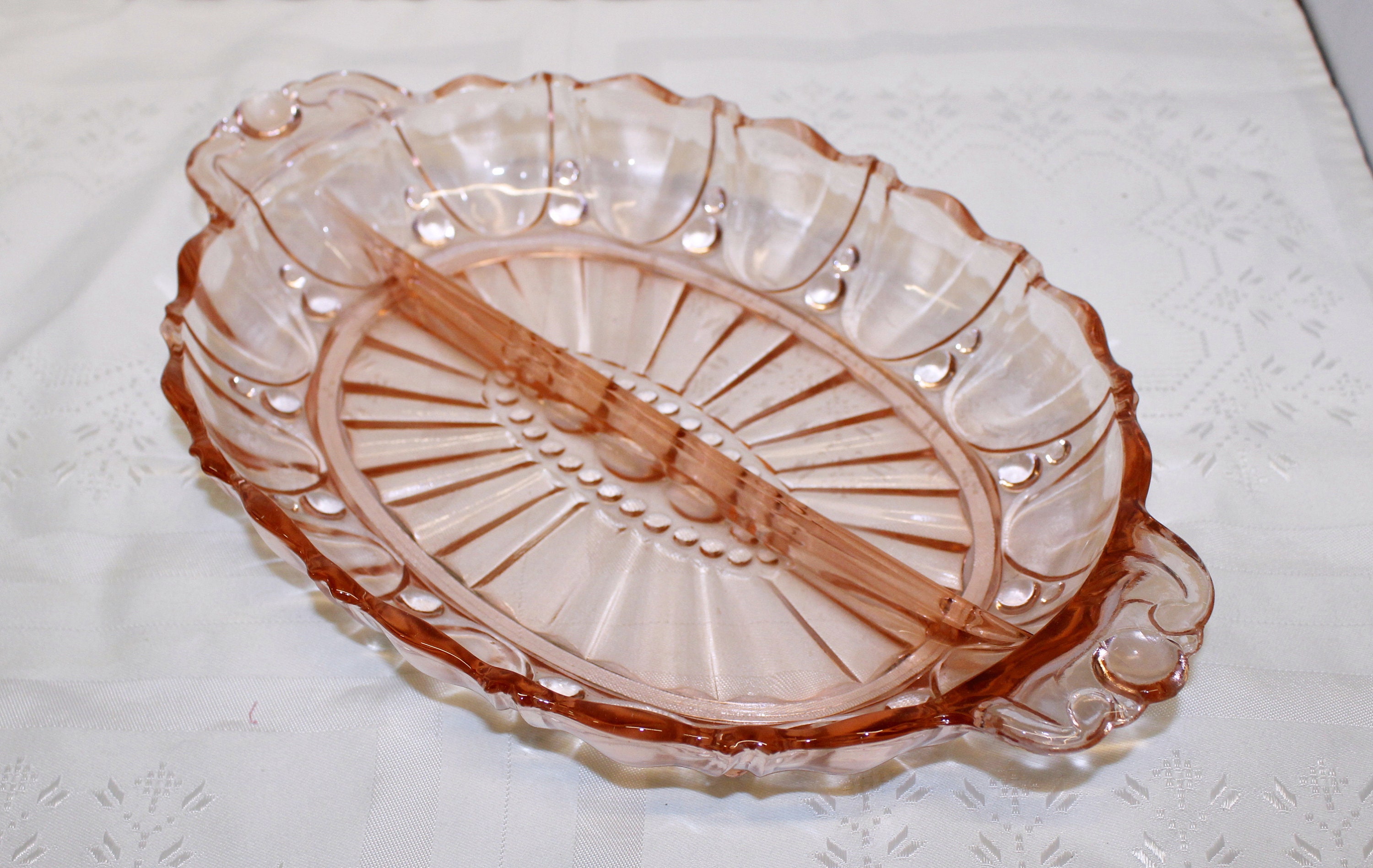 Vintage Pink Serving Dish Pressed Glass Serving Tray Divided Etsy Canada