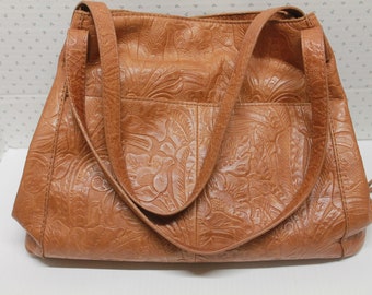 vintage American Leather Co. Hobo Bag, Design gravé en cuir souple repoussé, Sac à bandoulière