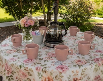 Vintage Dallas Melmac Melamine Stackable Coffee Mugs, Set of 6, Salmon/Buff Color.