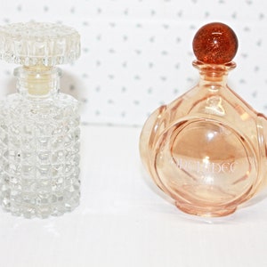 Vintage Perfume Refillable Bottles Lot of 2, Clear Cut Glass & Oval Orange Orchidee Yves Rocher Bottle