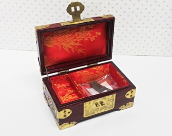 憧れの Jewellery Brass & Wood Chinese Vintage Box Lock Brass With 小物入れ