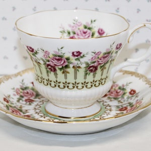 Vintage Royal Albert Teacup Hyde Park Series  in Green Small Pink Roses Beautiful Mint Condition  Teacup Only