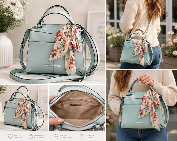 Steve Madden Mint Green Crossbody Satchel Handbag W/ Floral Scarf
