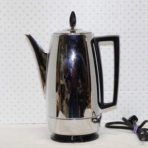 Vintage Presto Electric Coffee Percolator Model S-20,  Polished chrome / stainless steel exterior, Bakelite Handle See Description