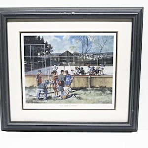 Vintage Walter Burden Framed Print, Last Game of Summer, Grey Wood Frame,  Childrens Hockey Print , Professionally Framed and Matted