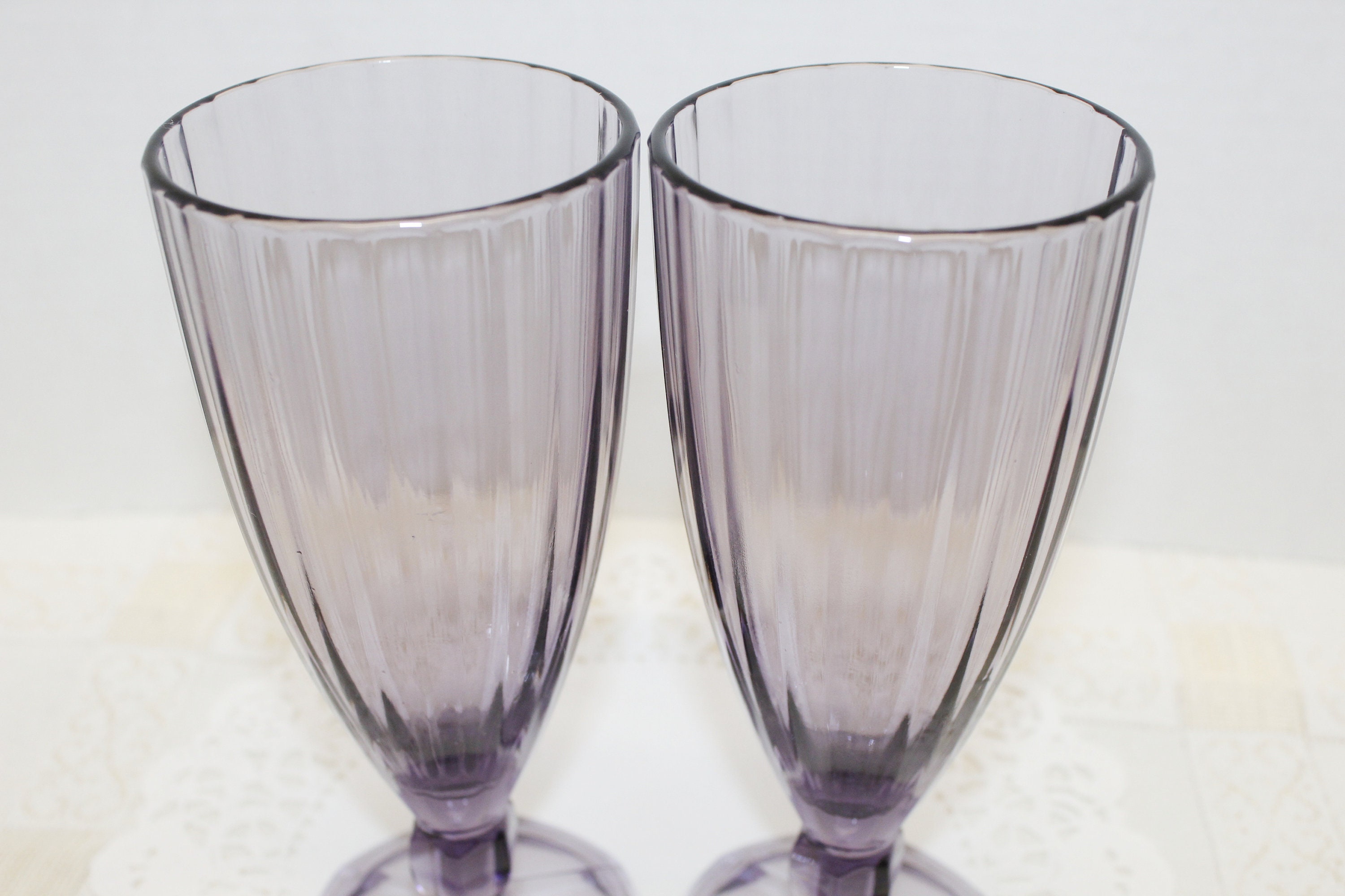 Tall Vertical Ribbed Drinking Glasses in Amethyst Purple Tall Beer