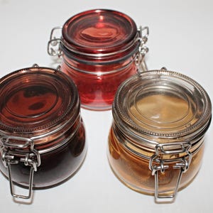 Vintage Ikea Korken Colored Glass Jars, Storage or Spice jars with Lids & Seals, Set of 3
