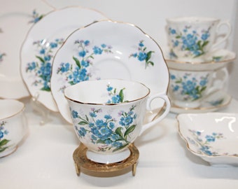 Vintage Royal Albert Forget Me Not Bone China Tea Set, Gold Trim, 10 Pieces