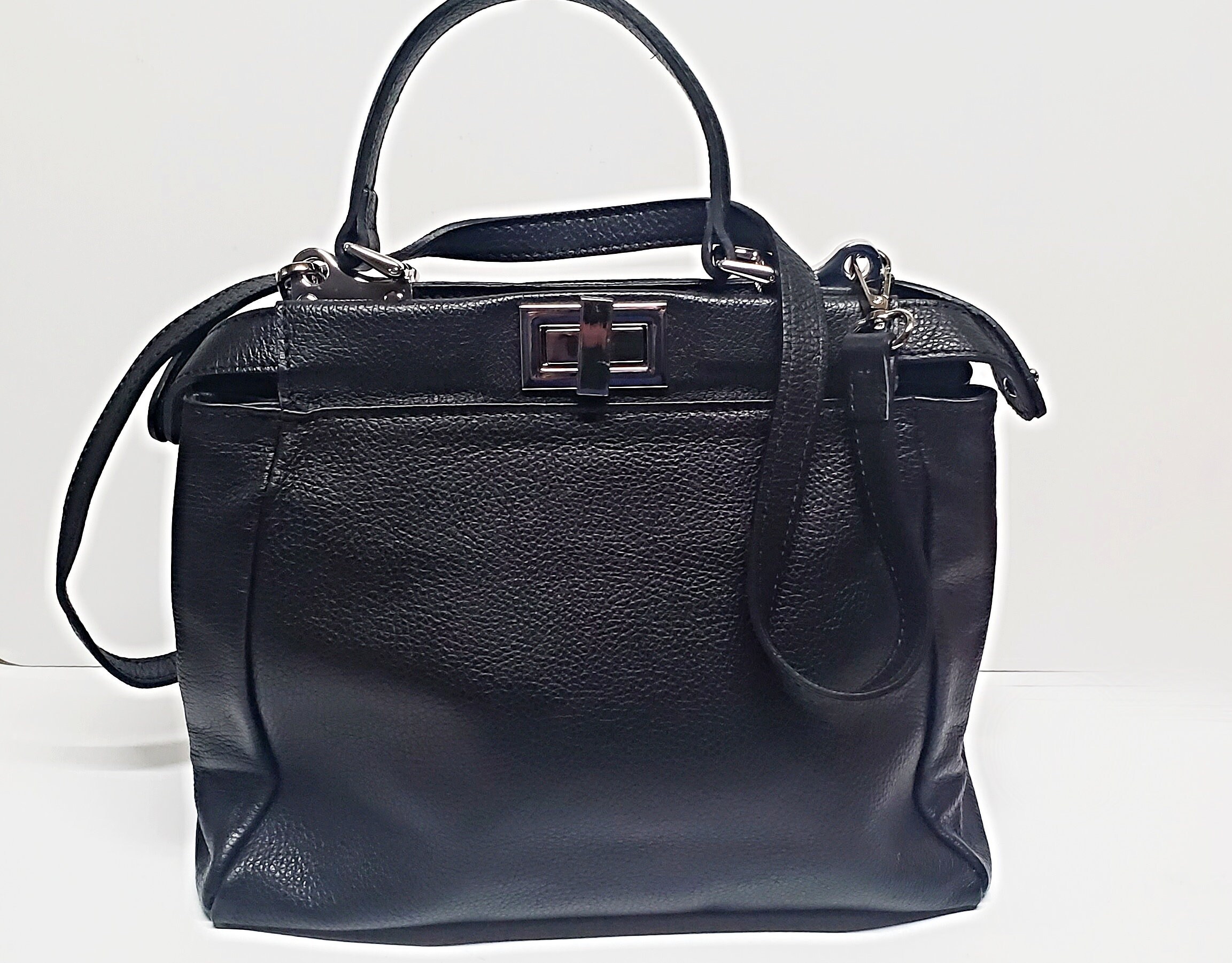 Vera Pelle Black Leather Shoulder Tote Vera Pelle Leather Tote Bags for Women for sale | eBay main image 2