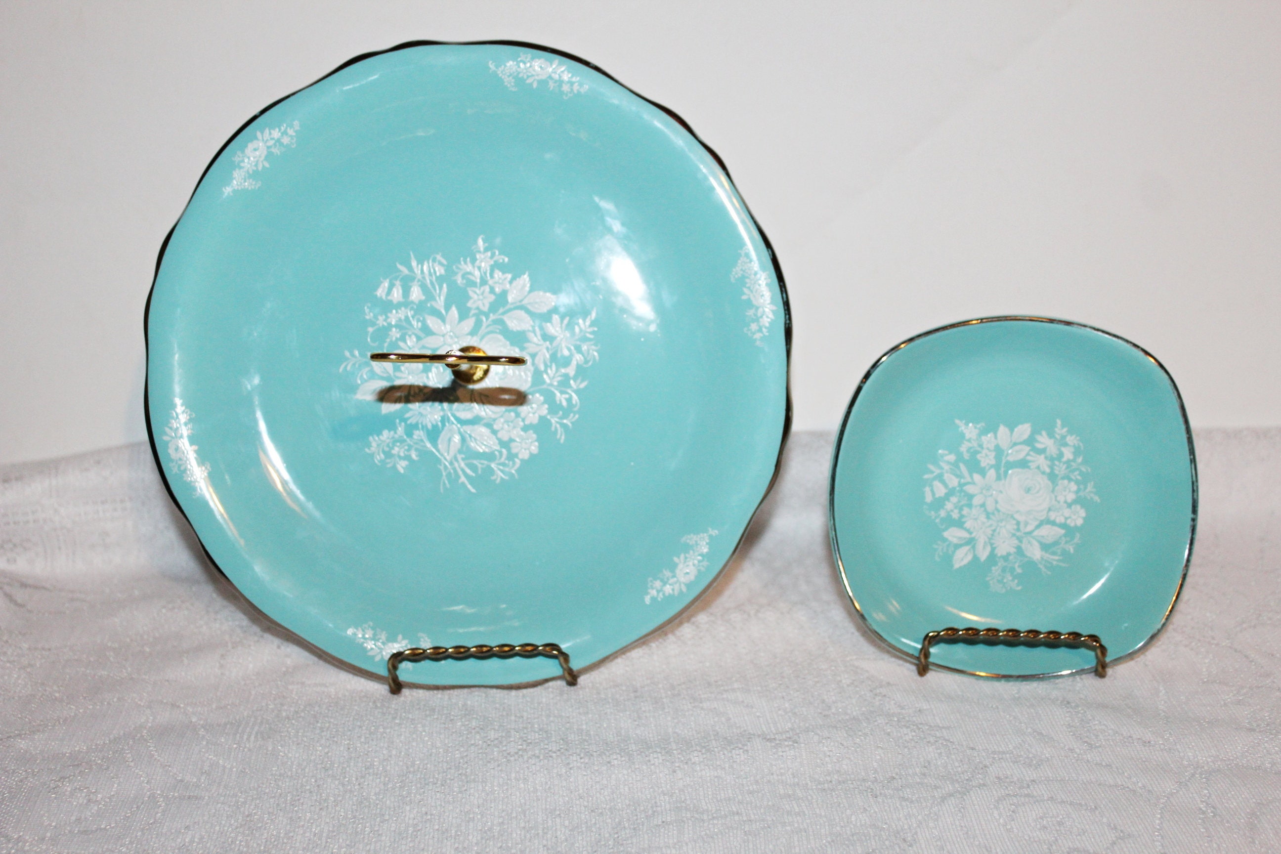 Vintage Royal Winton Single Turquoise Cake Stand with Matching | Etsy