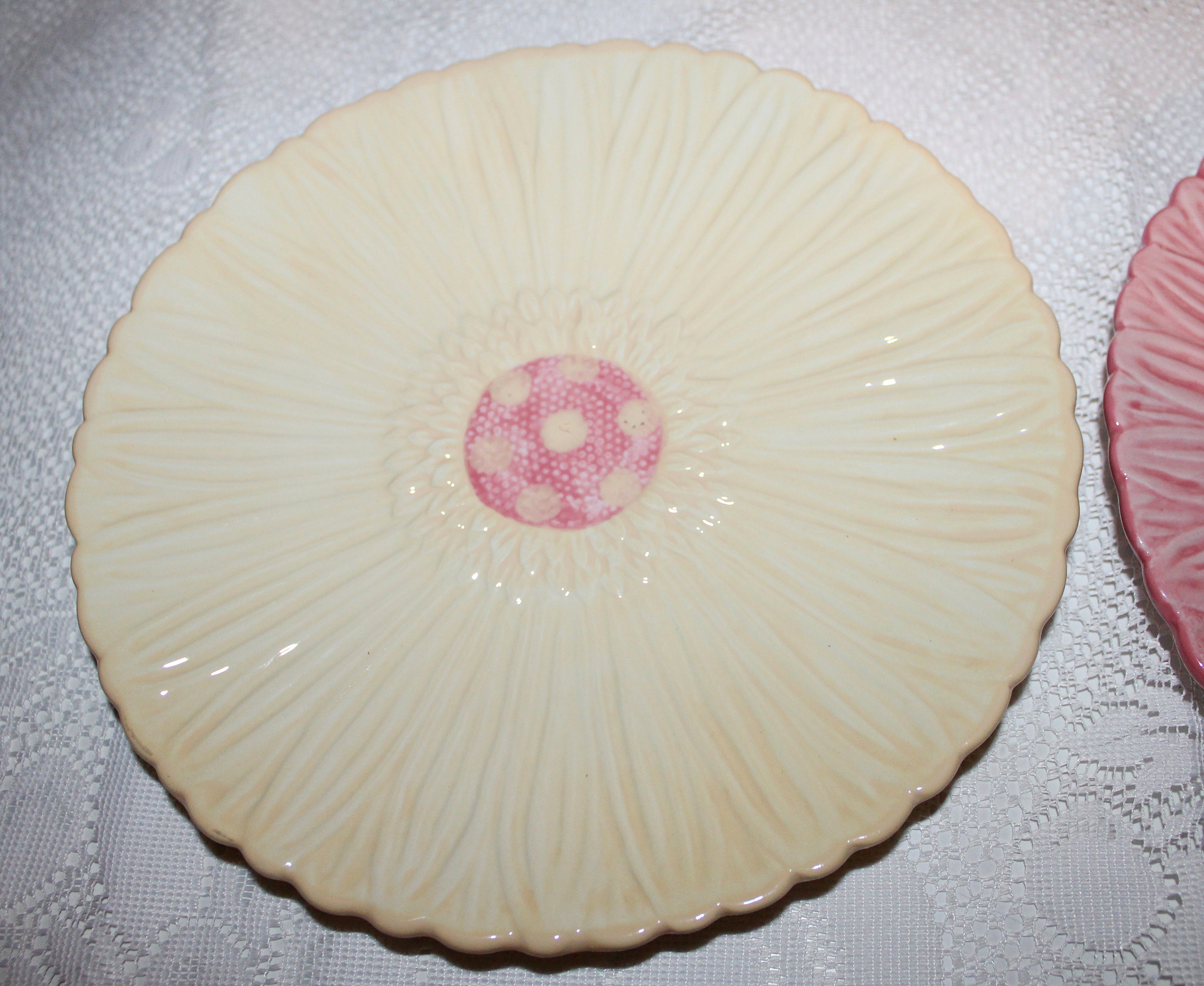 Pair of Ceramic Lotus Flower Petal Plates Yellow and Pink Etsy
