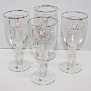 Vintage Irish Coffee Whiskey Goblets set of4  Shamrocks Irish Cream Recipe Measurement on Glasses, Read Description