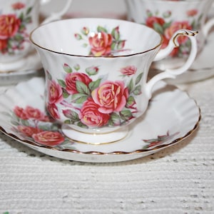 Vintage Royal Albert Centennial Rose Teacup and Saucer,  Orange Roses Excellent Condition 4 Sets Available
