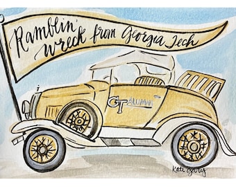 Georgia Tech Ramblin Wreck Car Print 5x7