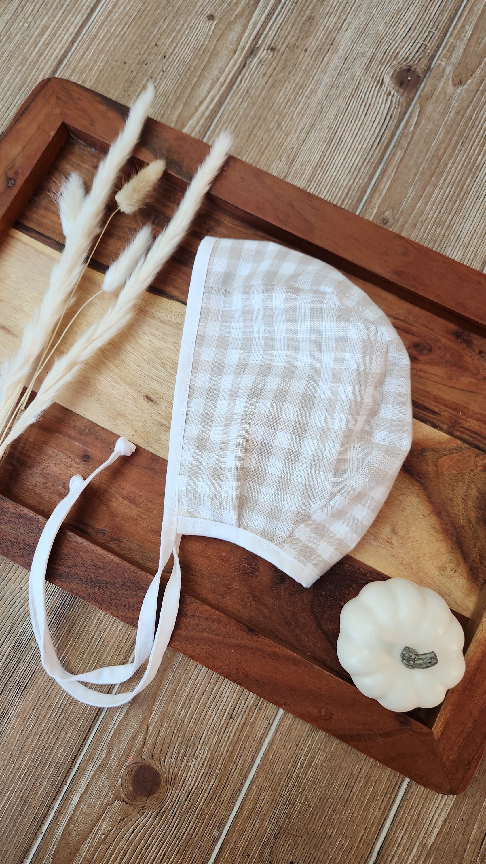 Gingham Cotton Baby Bonnet