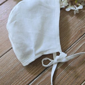 White Linen Baby Bonnet, Brimmed or Brimless