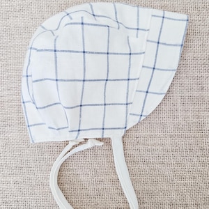 Cream Linen Windowpane Baby Bonnet: Vintage Heirloom Bonnet