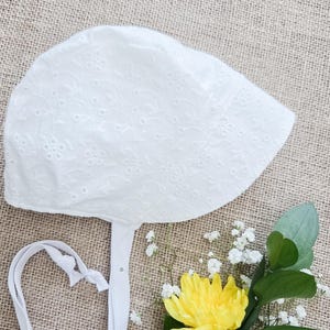 White Eyelet Baby Bonnet | Heirloom Baby Bonnet | Bonnet for Baby Girl | Christening Bonnet | Brimmed Baby Bonnet