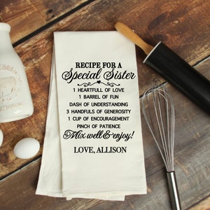 Recipe for a Special Sister Personalized Tea Towel
