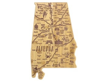 Alabama Cutting Board | Landmarks and Destinations | State Shaped | Personalized | Housewarming Award Roadtrip or Unique Wedding Gift