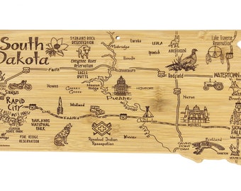 South Dakota Cutting Board | Landmarks and Destinations | State Shaped | Personalized | Housewarming Award Roadtrip or Unique Wedding Gift