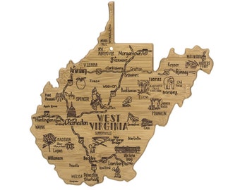 West Virginia Cutting Board | Landmarks and Destinations | State Shaped | Personalized | Housewarming Award Roadtrip or Unique Wedding Gift
