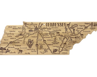 Tennessee Cutting Board | Landmarks and Destinations | State Shaped | Personalized | Housewarming Award Roadtrip or Unique Wedding Gift