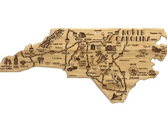 North Carolina Cutting Board | Landmarks and Destinations | State Shaped | Personalized | Housewarming Award Roadtrip or Unique Wedding Gift