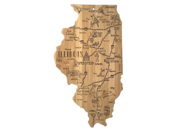 Illinois Cutting Board | Landmarks and Destinations | State Shaped | Personalized | Housewarming Award Roadtrip or Unique Wedding Gift